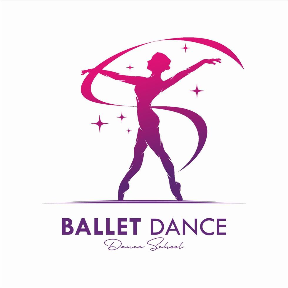 Young gymnast woman dance with ribbon logo vector