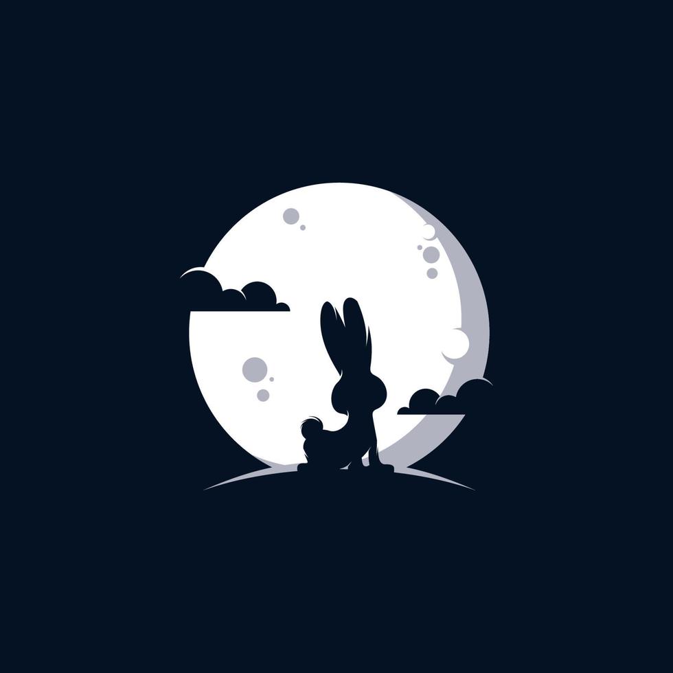 diseño de logotipo de conejo en la luna vector