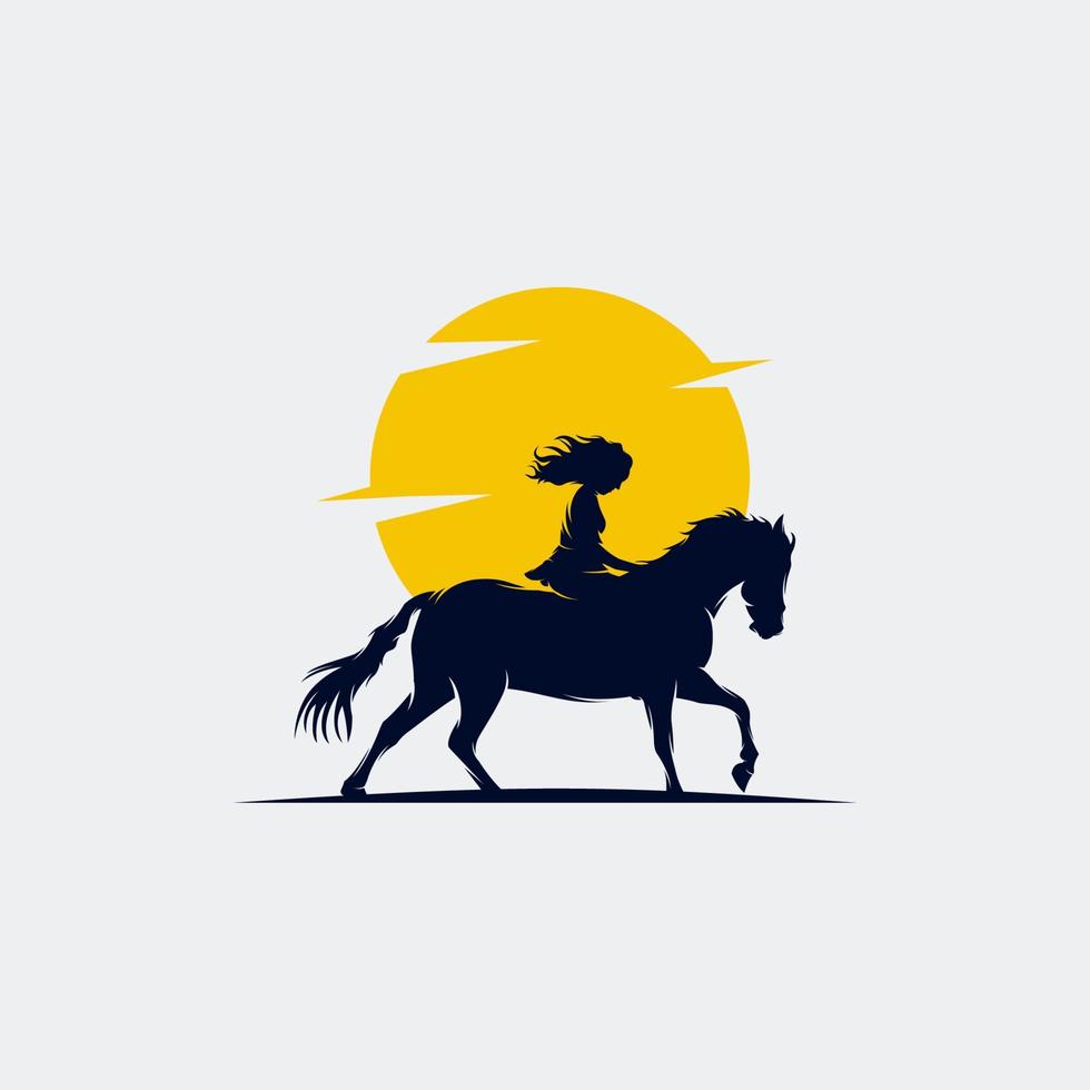 cowgirl riding a horse with modern concept logo vector