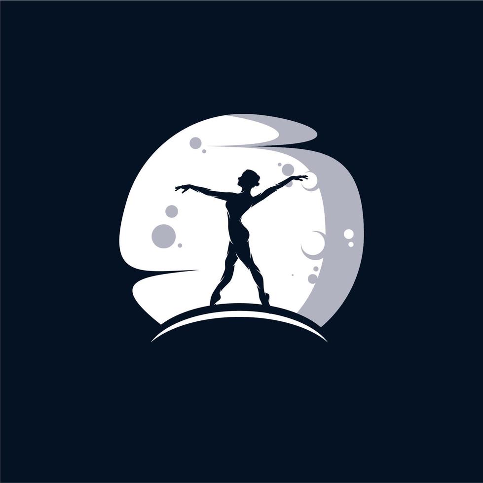 joven gimnasta mujer en el logotipo de la luna vector
