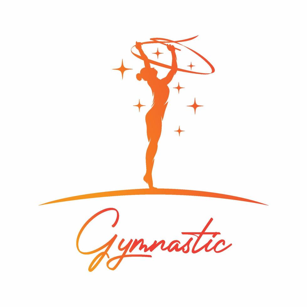 Young gymnast woman dance with ribbon logo vector