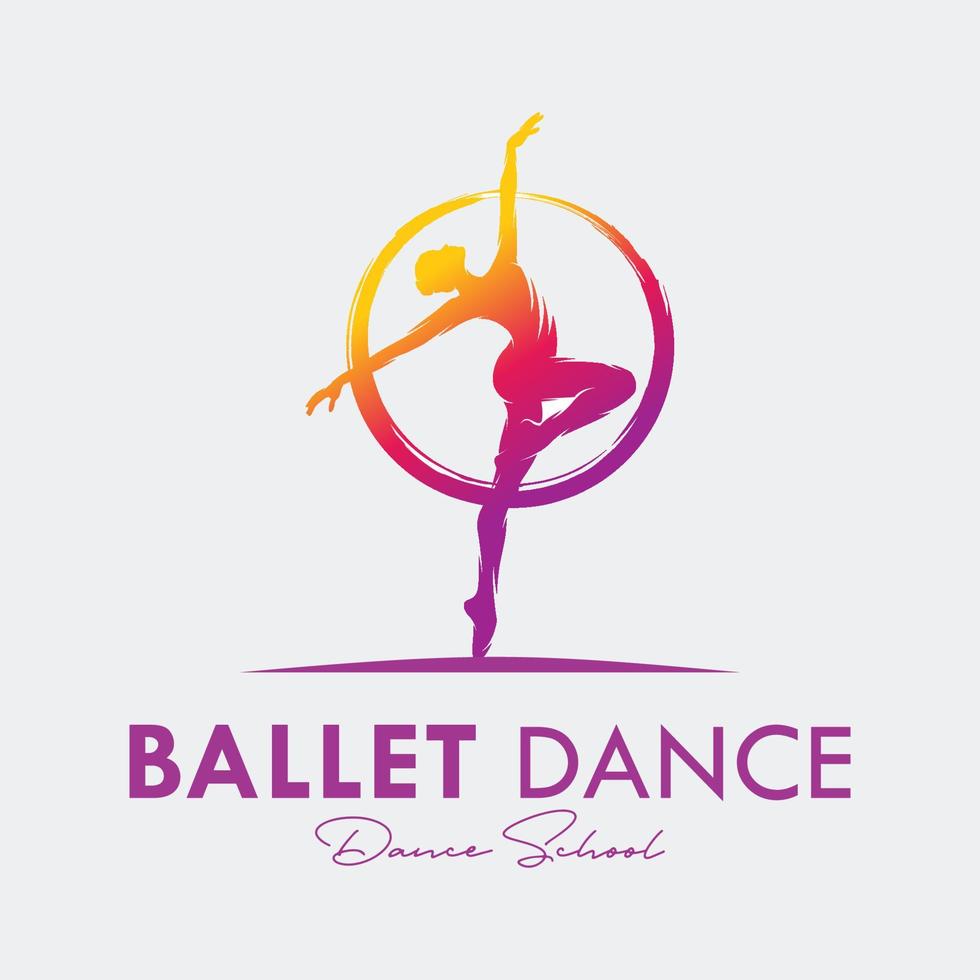 Young gymnast woman dance with ribbon logo vector