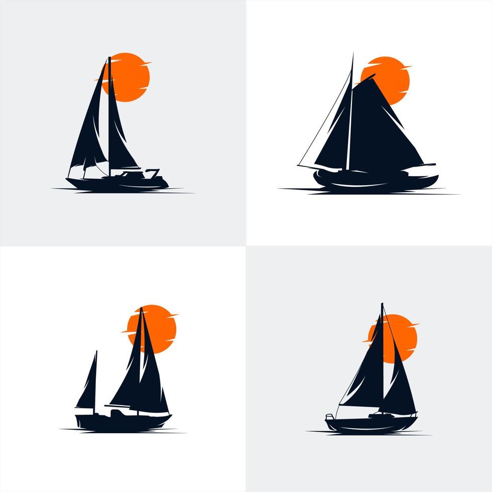 set of sailing ship logo design vector