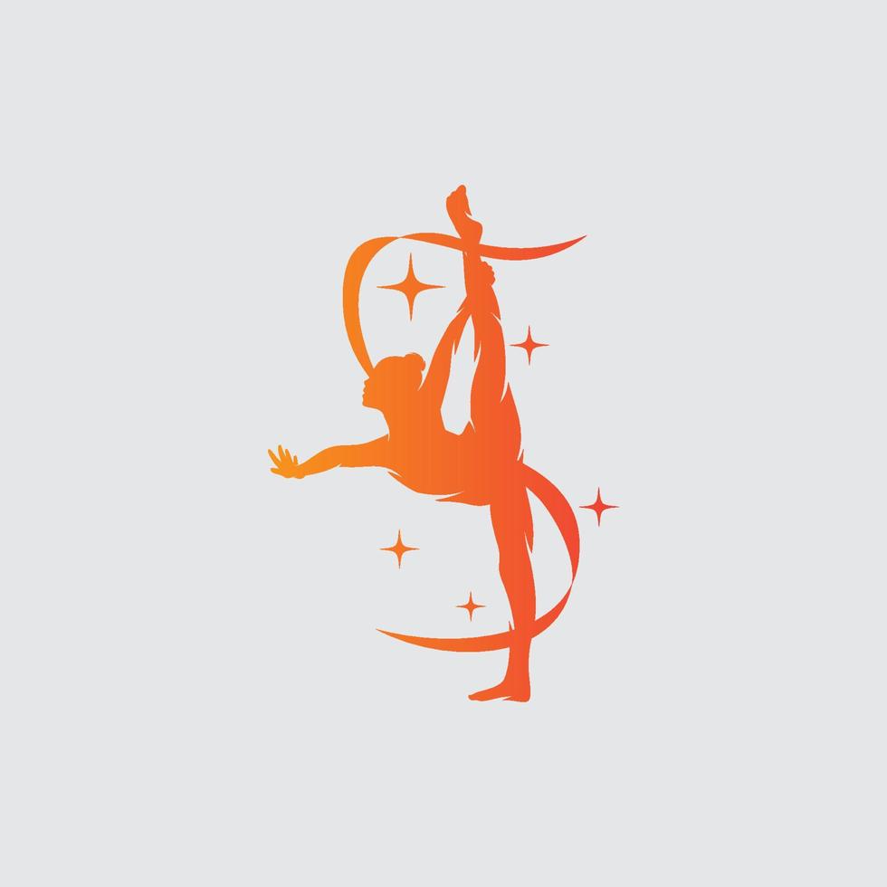 joven gimnasta mujer baila con el logo de la cinta vector