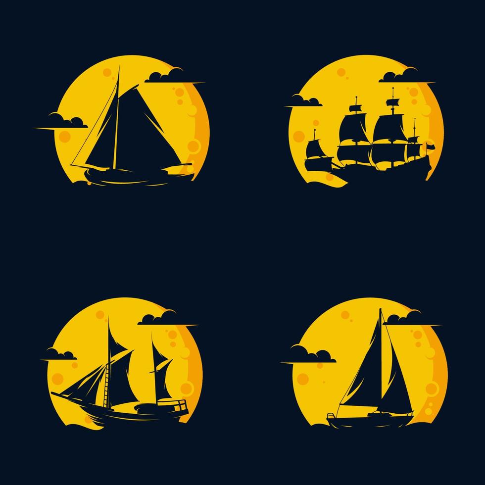 Set of sailing ship logo design vector