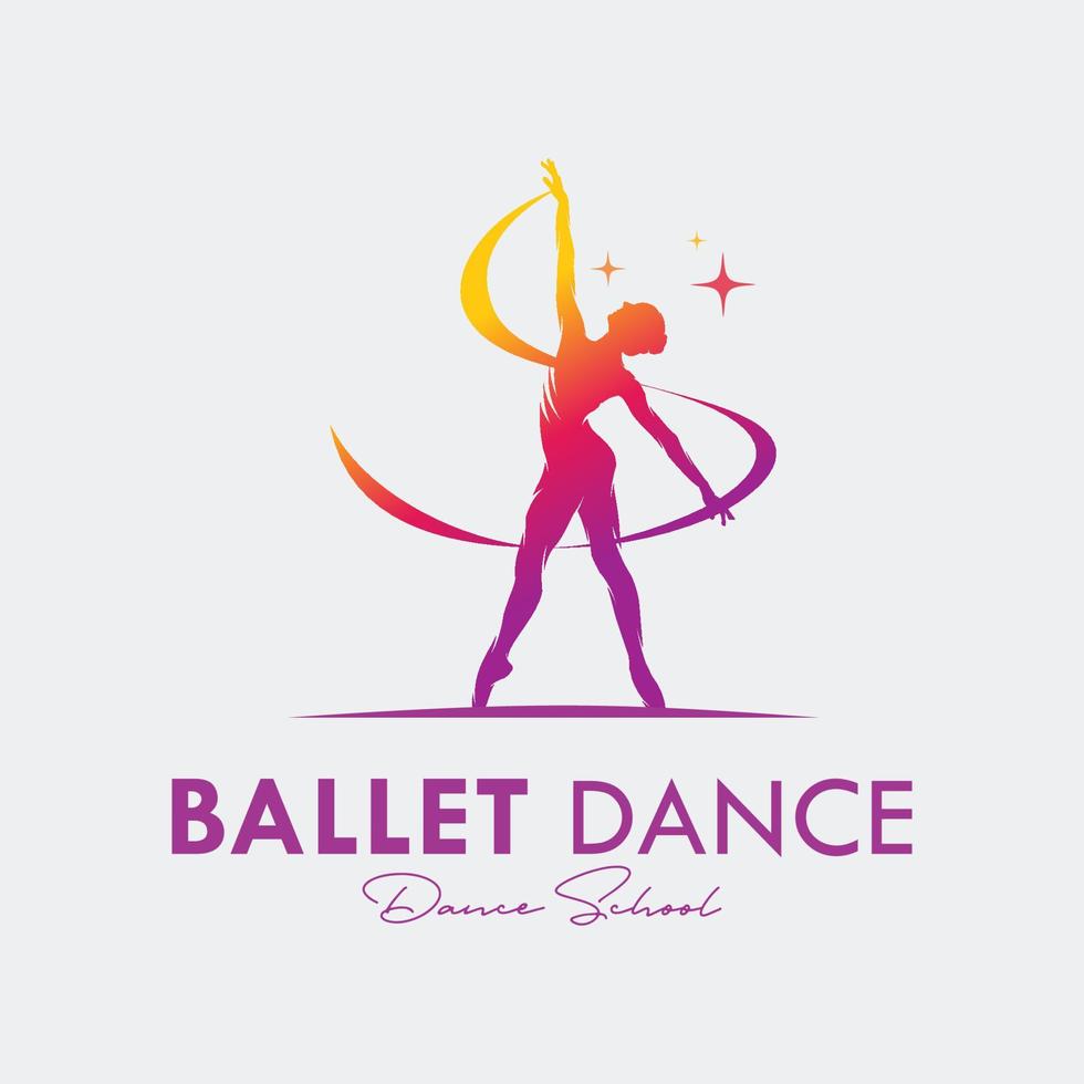 Young gymnast woman dance with ribbon logo vector