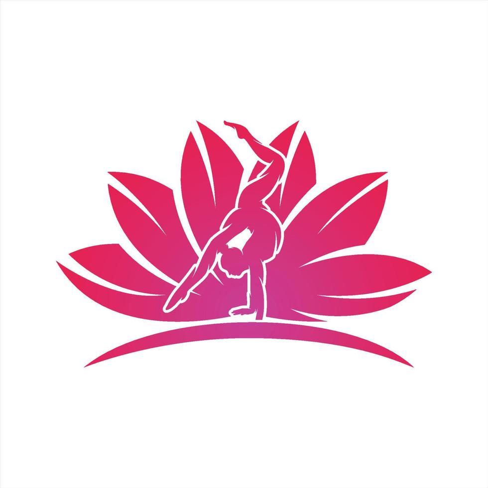 Young gymnast woman dance with ribbon logo vector