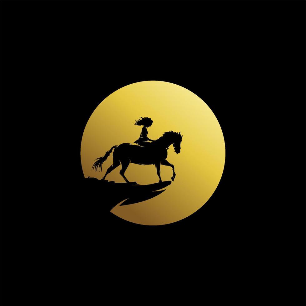 little girl riding a horse on the moon vector