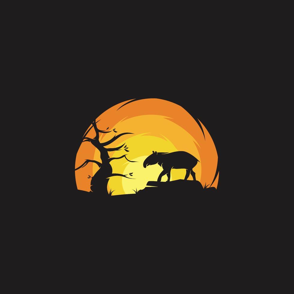 tapir de belleza en el logotipo de la puesta del sol vector