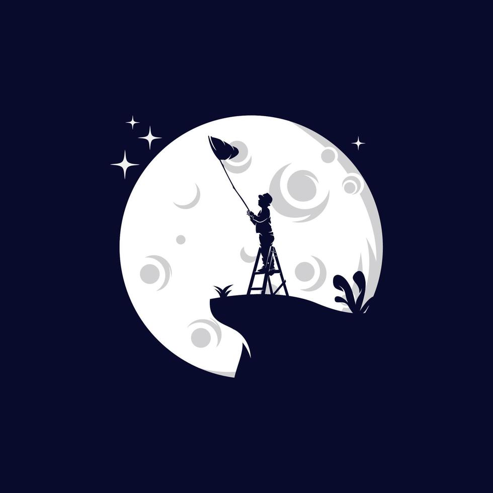 Reach Dreams logo with Moon symbol, Reaching Star logo vector
