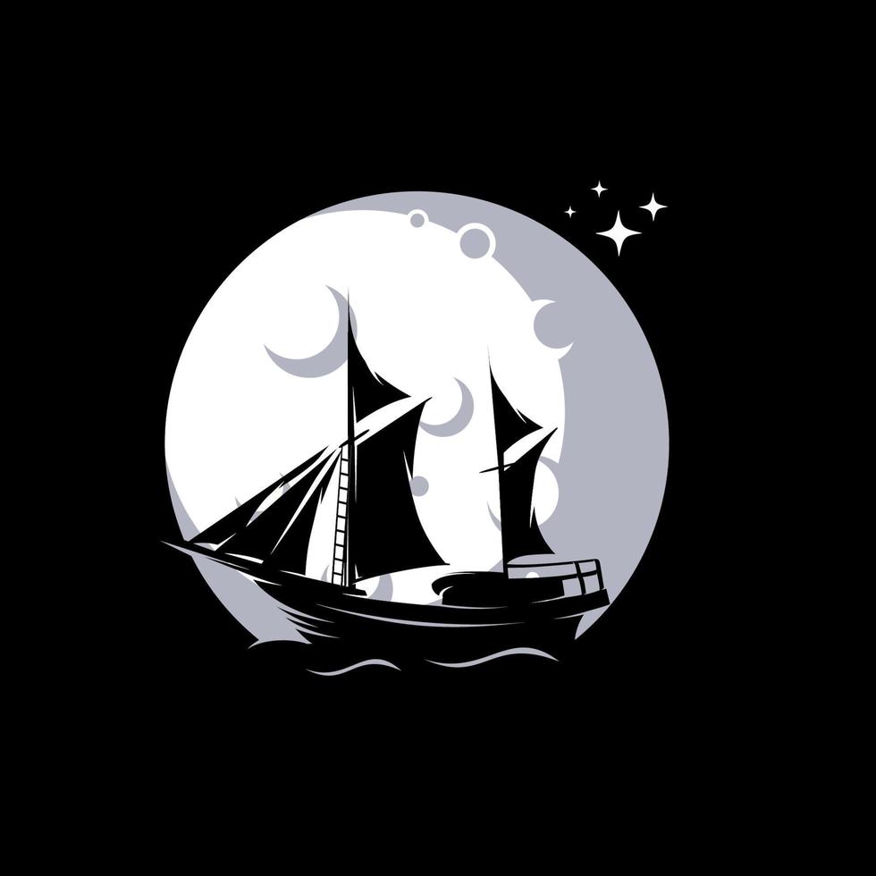 Sailing ship on the moon illustration vector