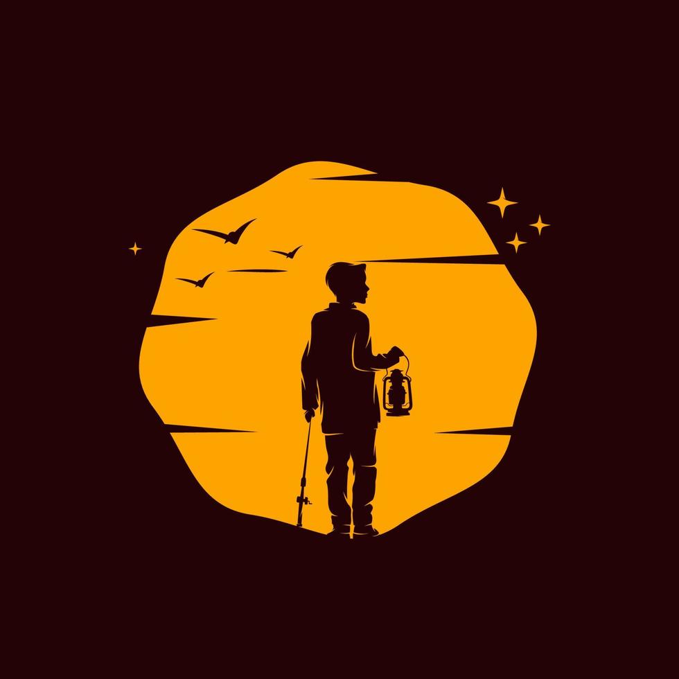 un hombre pescando en el logo de la luna vector