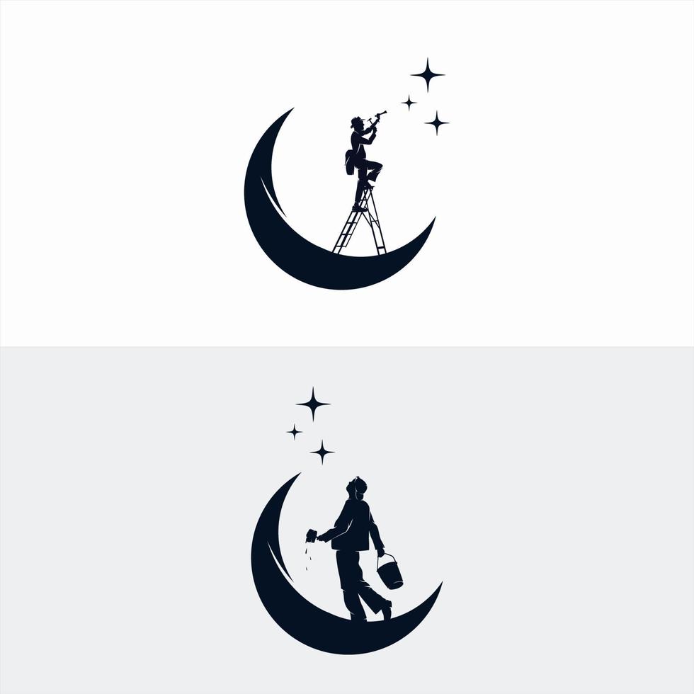 A man reach stars logo design vector