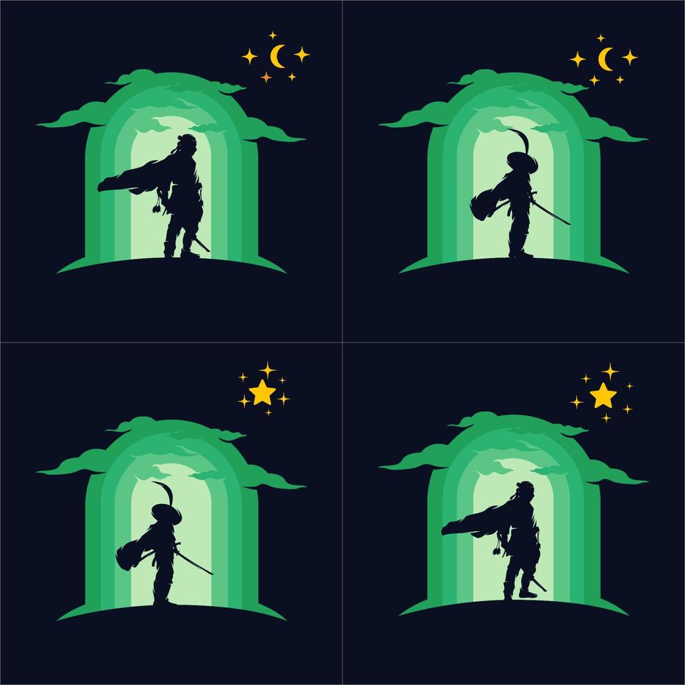 conjunto de diseño de logotipo ninja vector