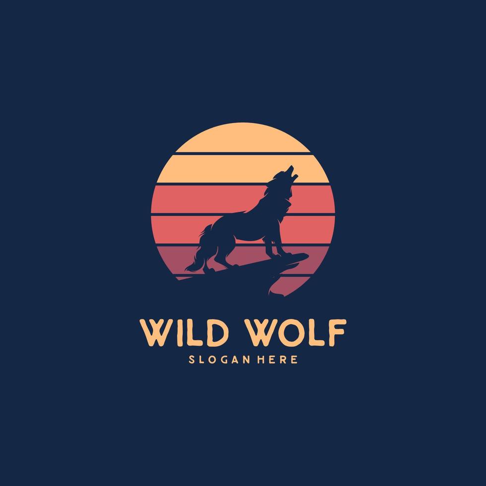 Silhouette of howling wolf against dark toned foggy background and full moon vector