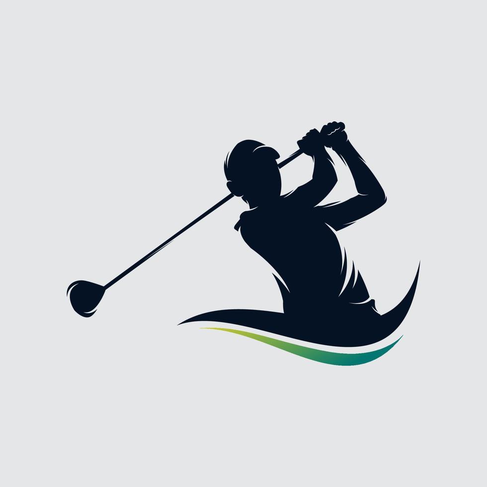 plantilla de vector de diseño de logotipo de jugador de golf. club de golf de oro de lujo de élite