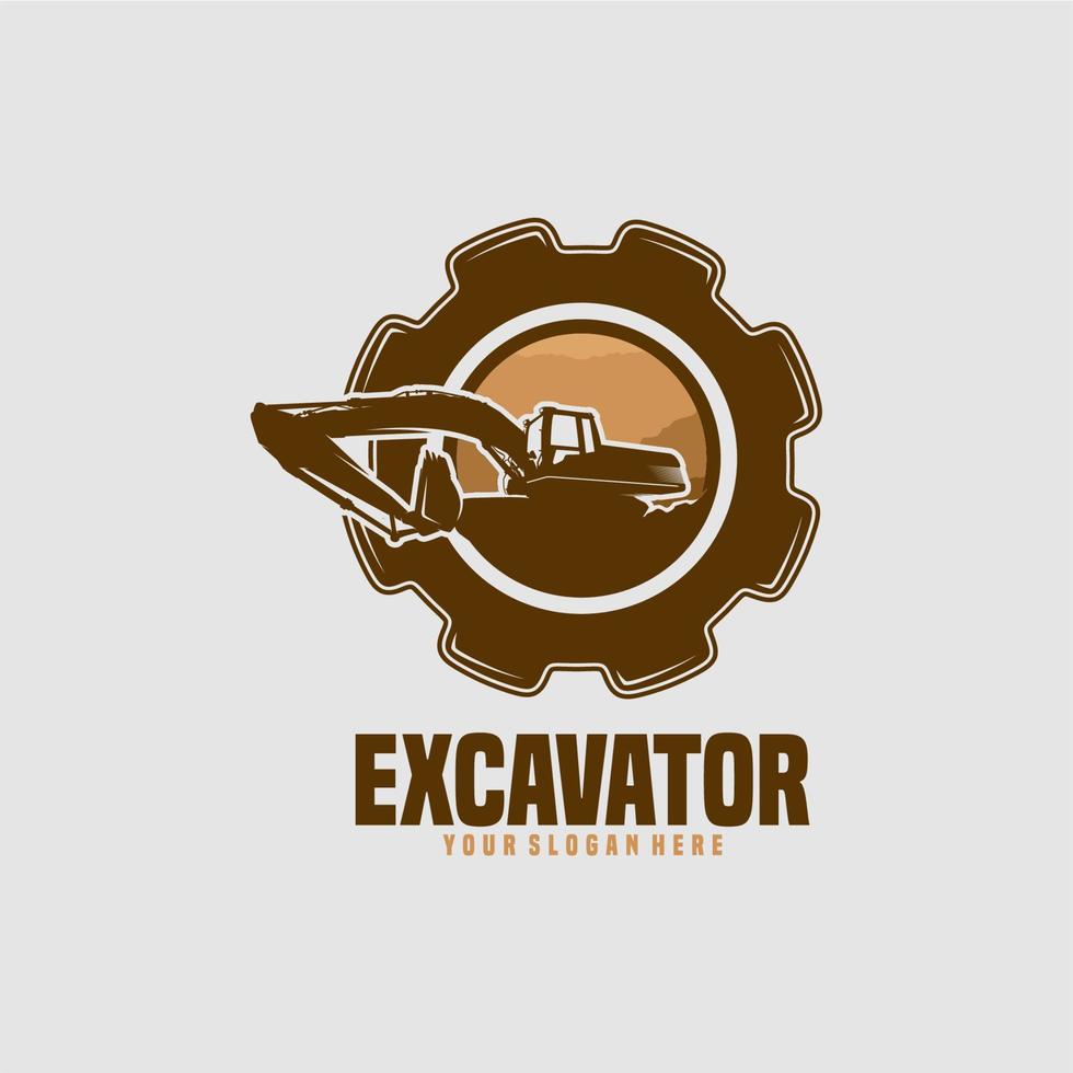 diseño de logotipo de construcción de máquina excavadora vector