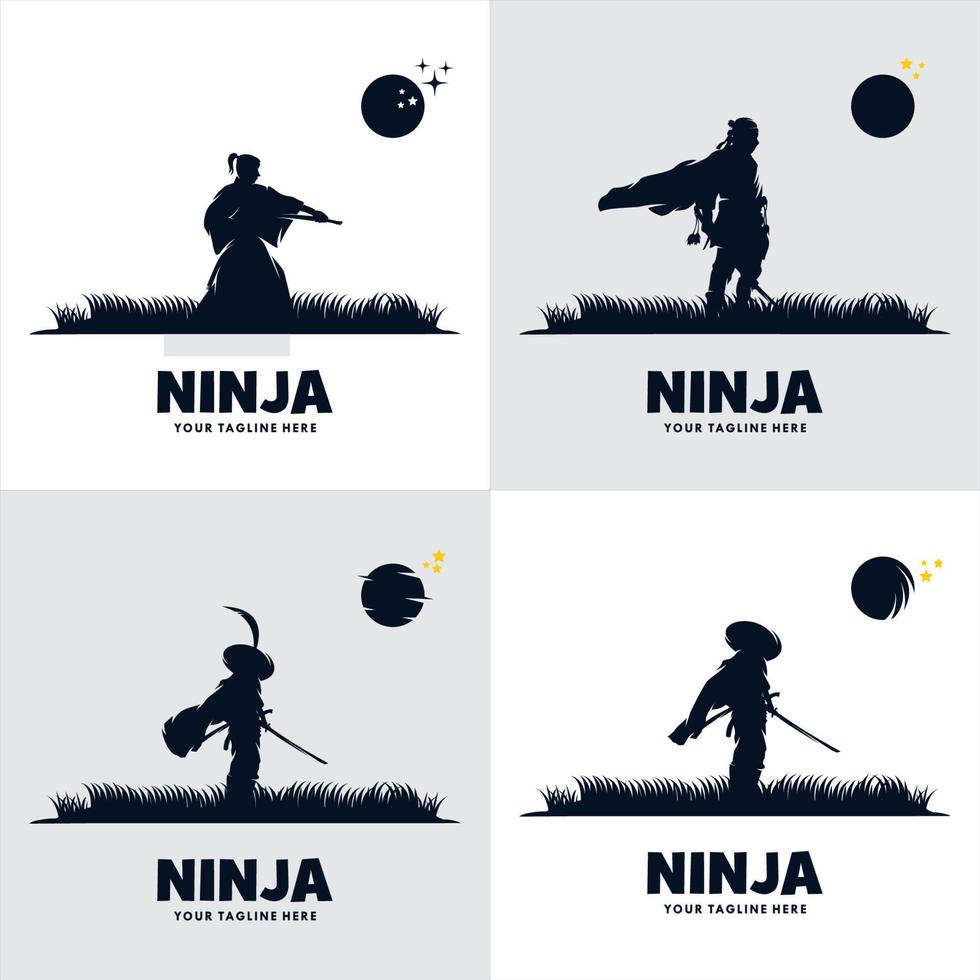 Set of japan ninja sword logo vector