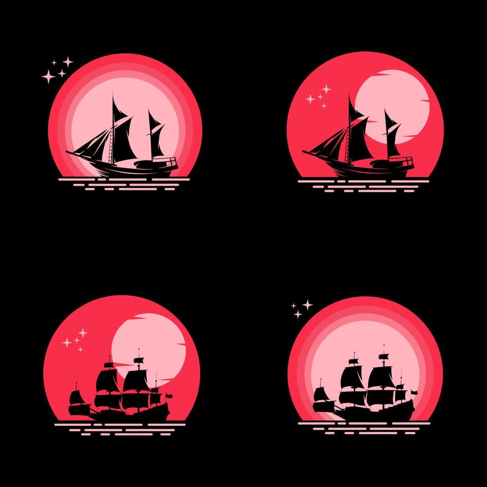 Set of sailing ship on the moon vector