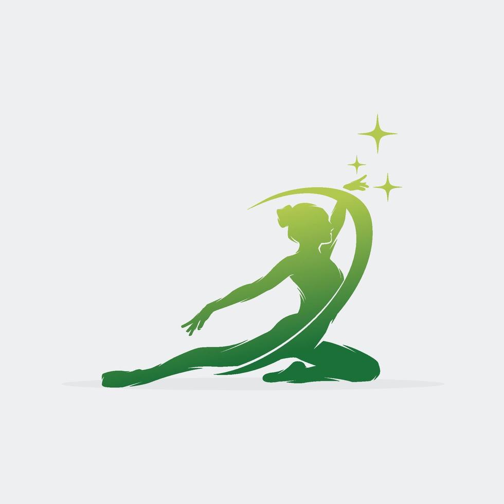 Young gymnast woman dance with ribbon logo vector