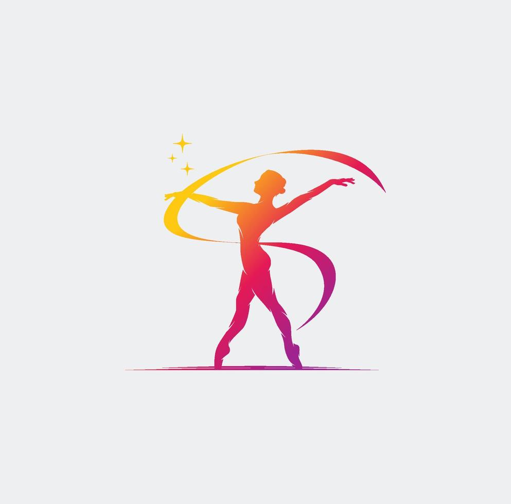 Young gymnast woman dance with ribbon logo vector