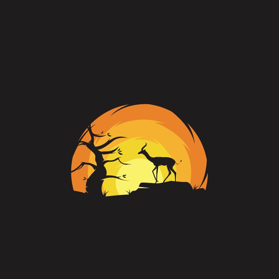 ciervo de belleza en el logotipo de la puesta del sol vector