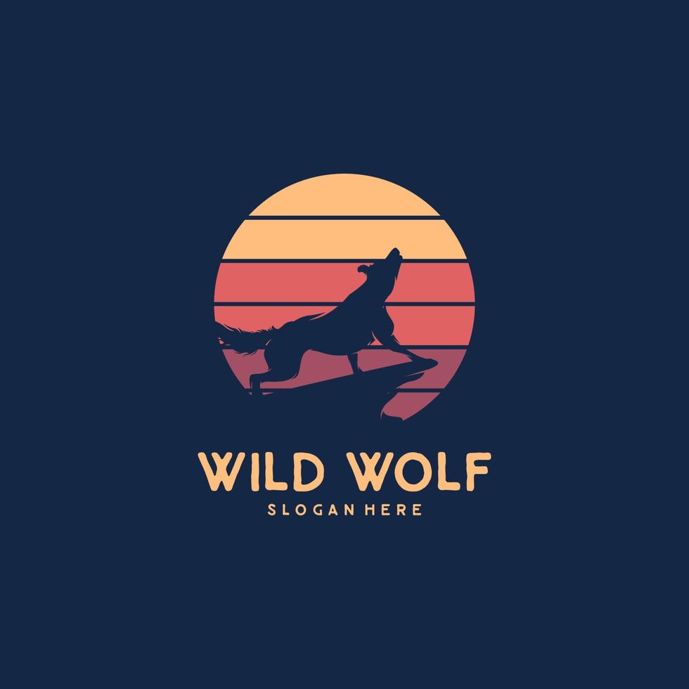 Silhouette of howling wolf against dark toned foggy background and full moon vector