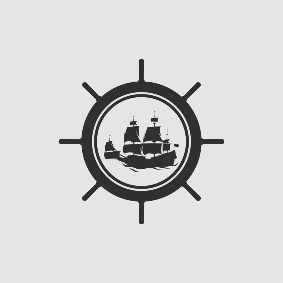 sailing ship with anchor logo design vector