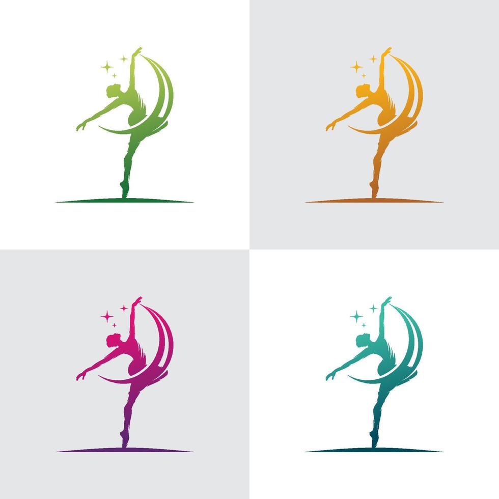 Young gymnast woman dance with ribbon logo vector