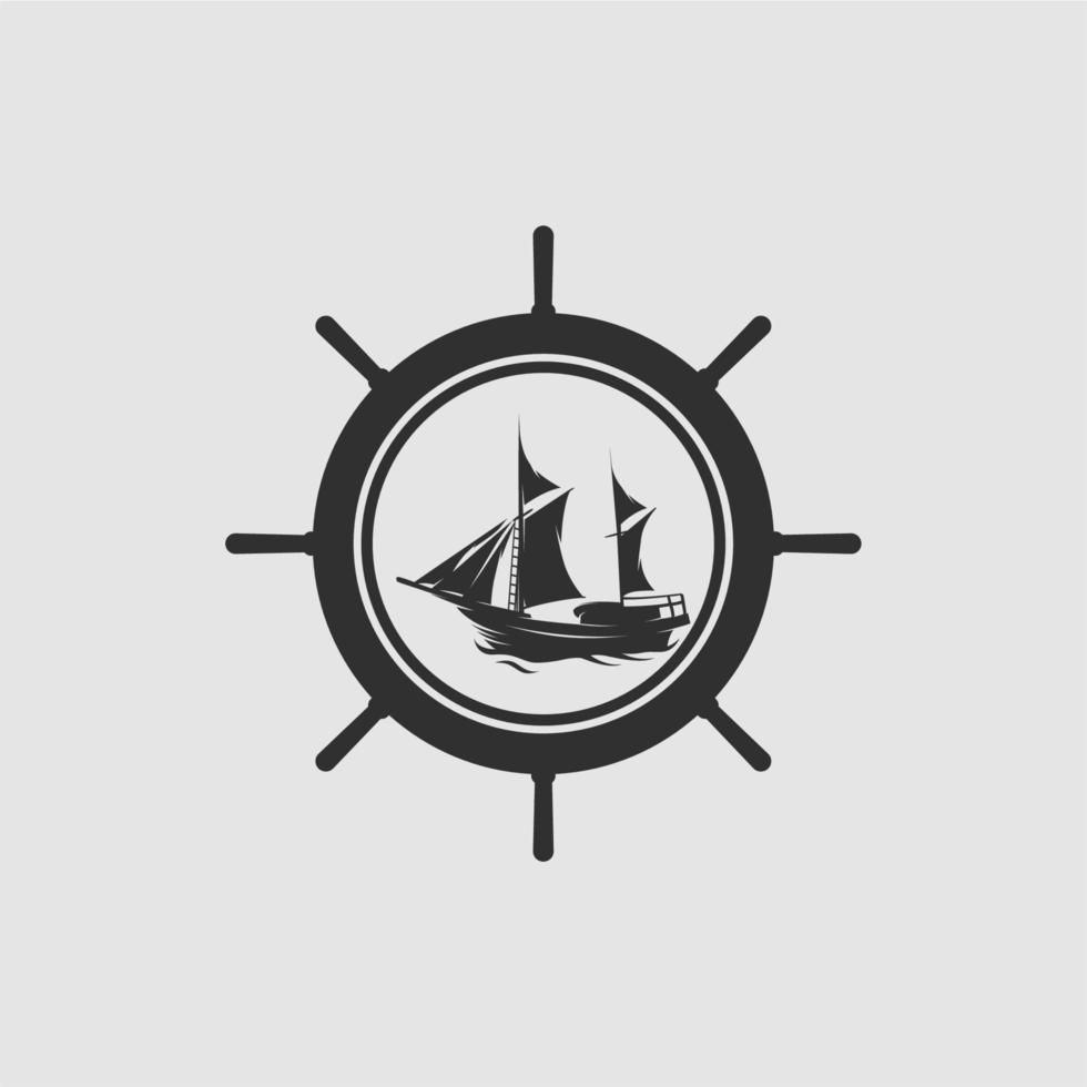 sailing ship with anchor logo design vector