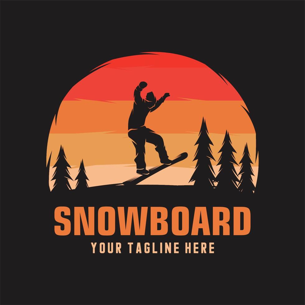 plantilla de diseño de logotipo de puesta de sol de snowboard vector