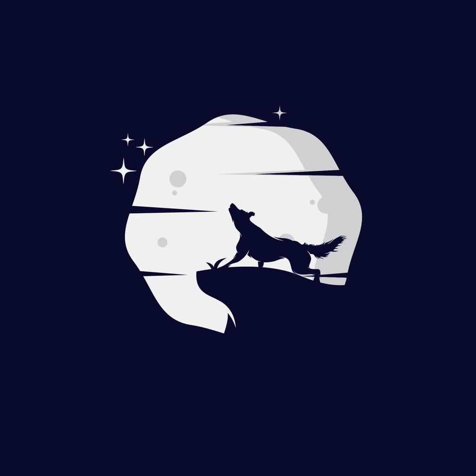 el lobo en la roca aúlla a la luna en la niebla vector