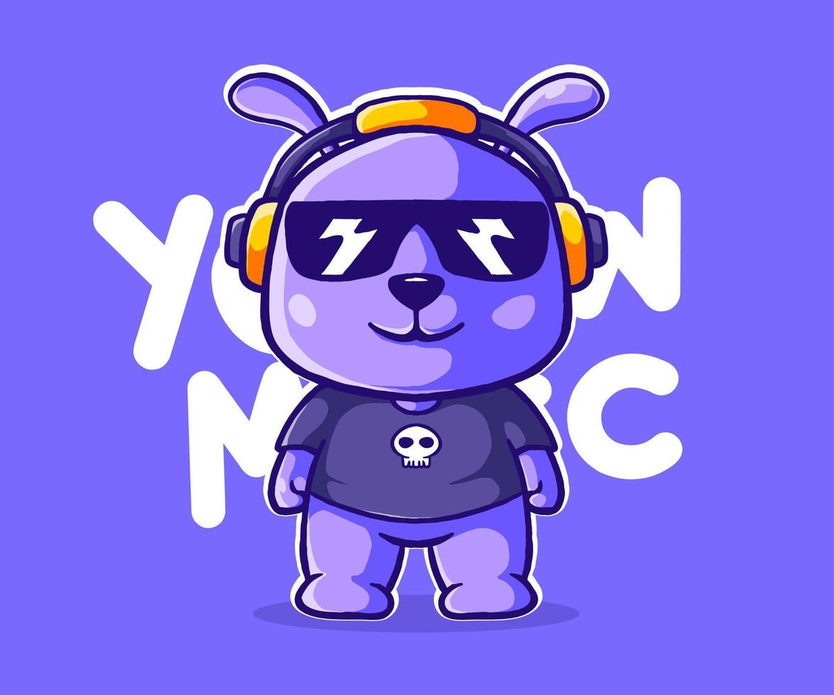 rabbit mascot illustration wearing a headset music vector template.