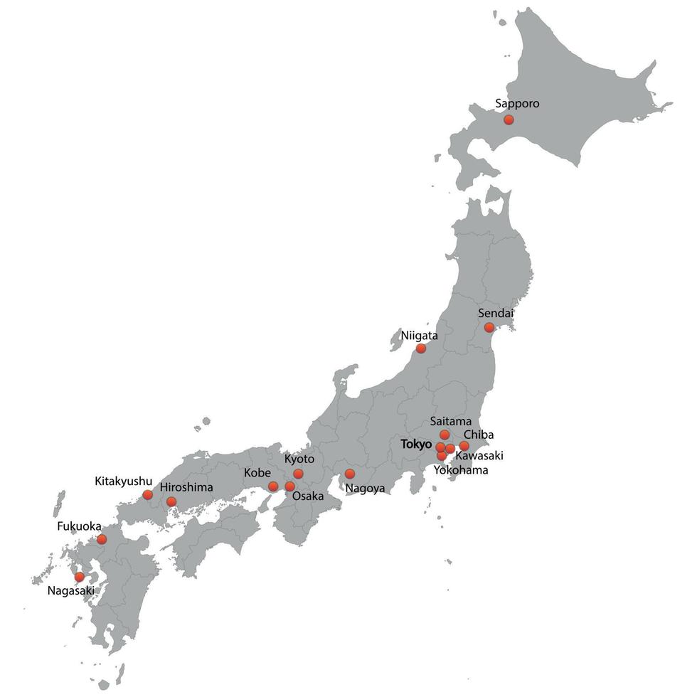 mapa detallado de japón vector