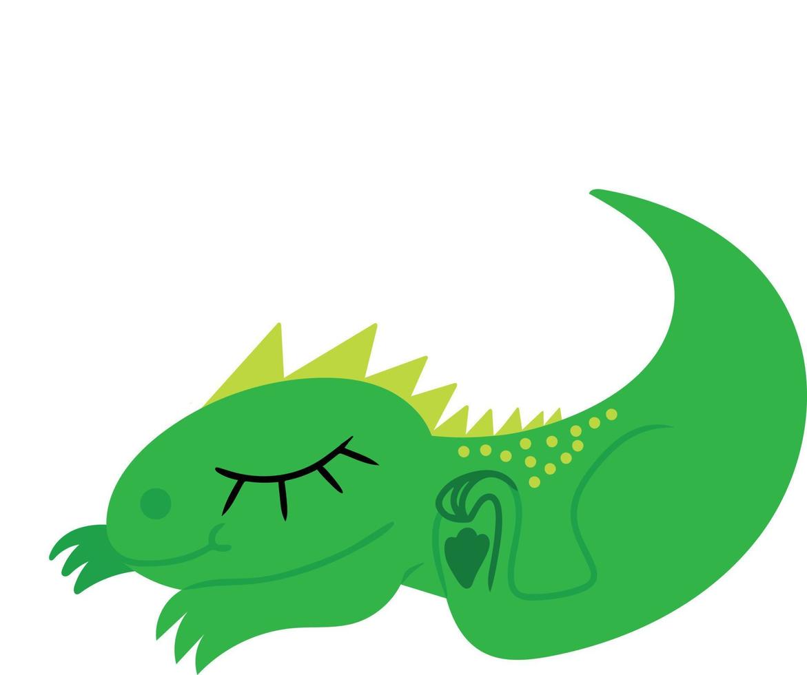 Cute sleeping dinosaur on white background. The design element can be used for printing on clothes or bags in design of website posters and banners. Vector illustration