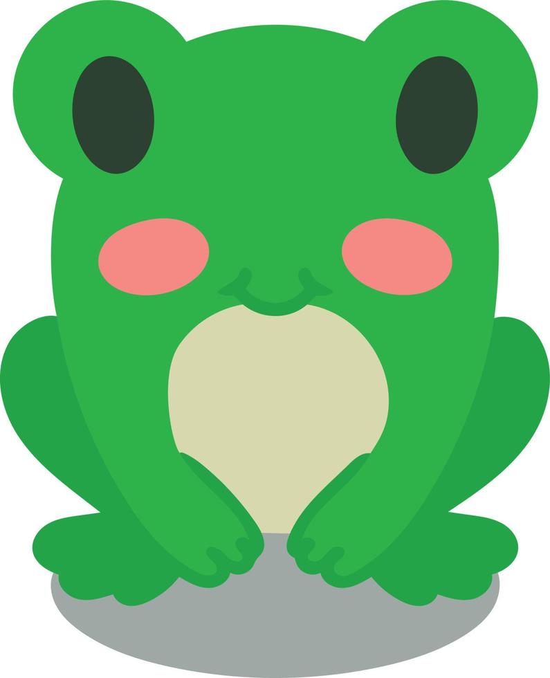 Cute green frog. Frog sits and smiles. Image isolated on white background. Vector illustration. Design element for menu of sites postcards posters sites printing on fabric of stationery