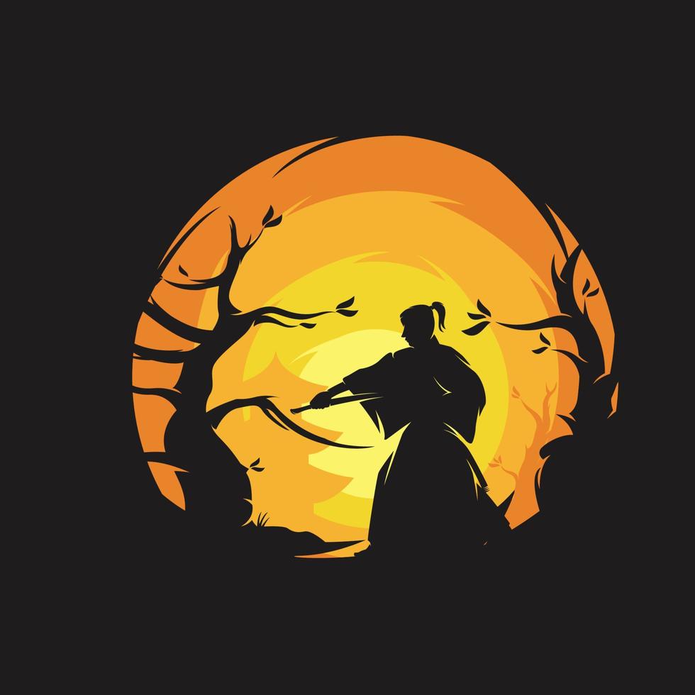 A ninja japan on the sunset logo vector