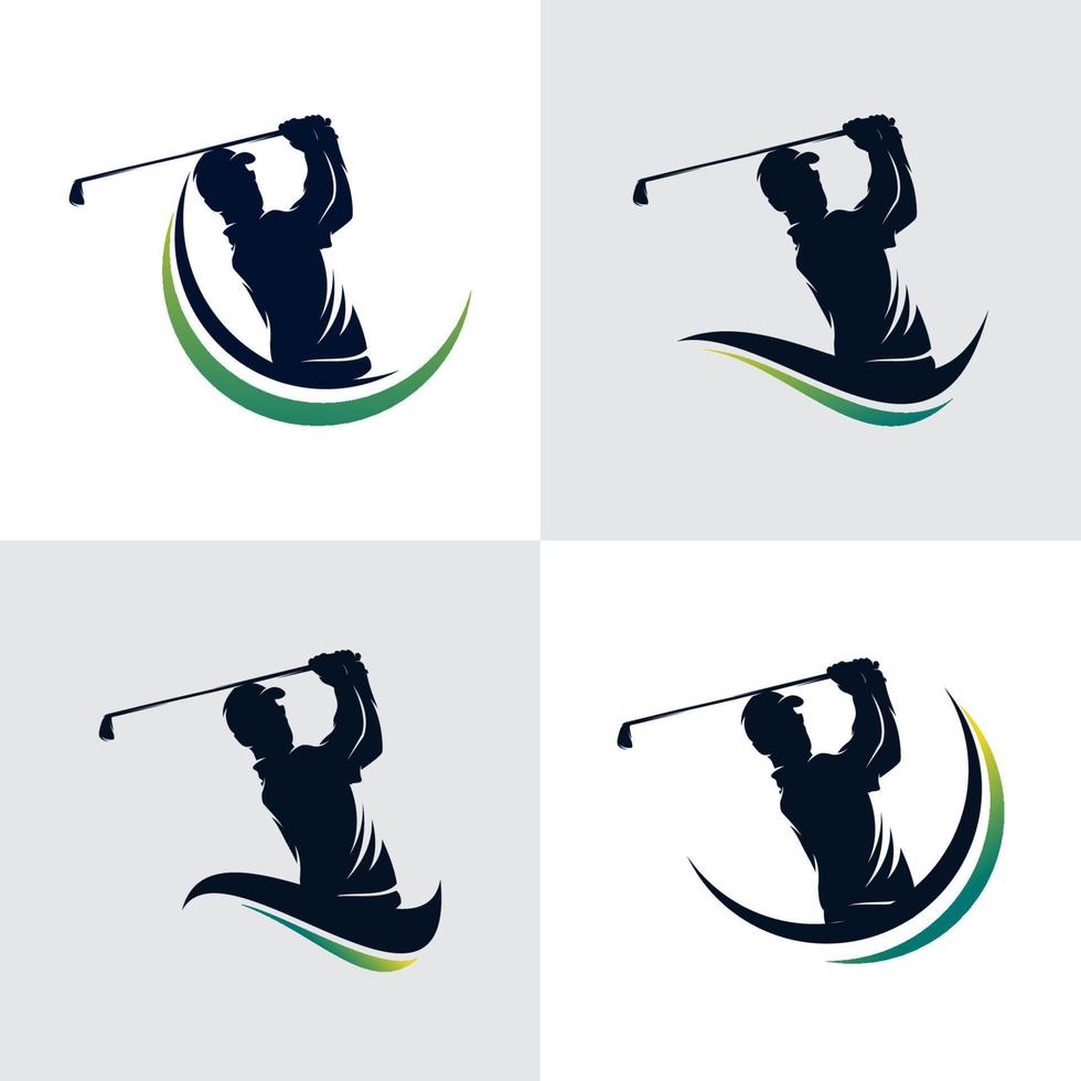 plantilla de vector de diseño de logotipo de jugador de golf. club de golf de oro de lujo de élite