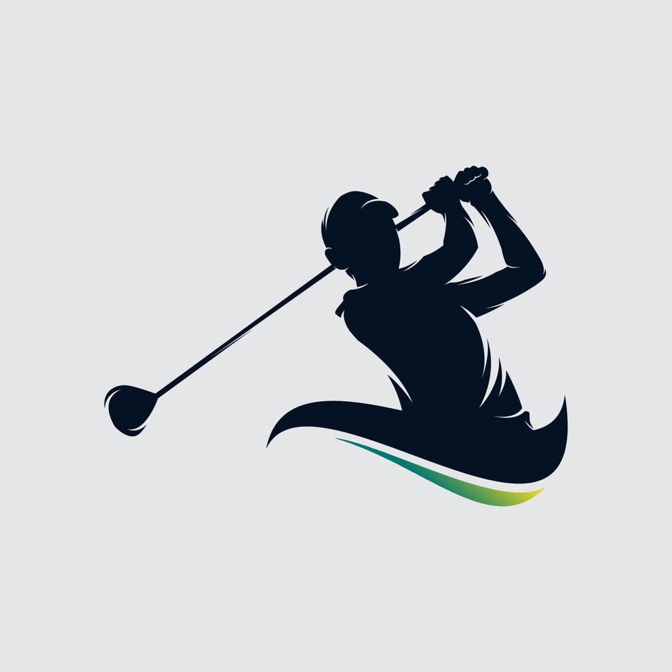 plantilla de vector de diseño de logotipo de jugador de golf. club de golf de oro de lujo de élite