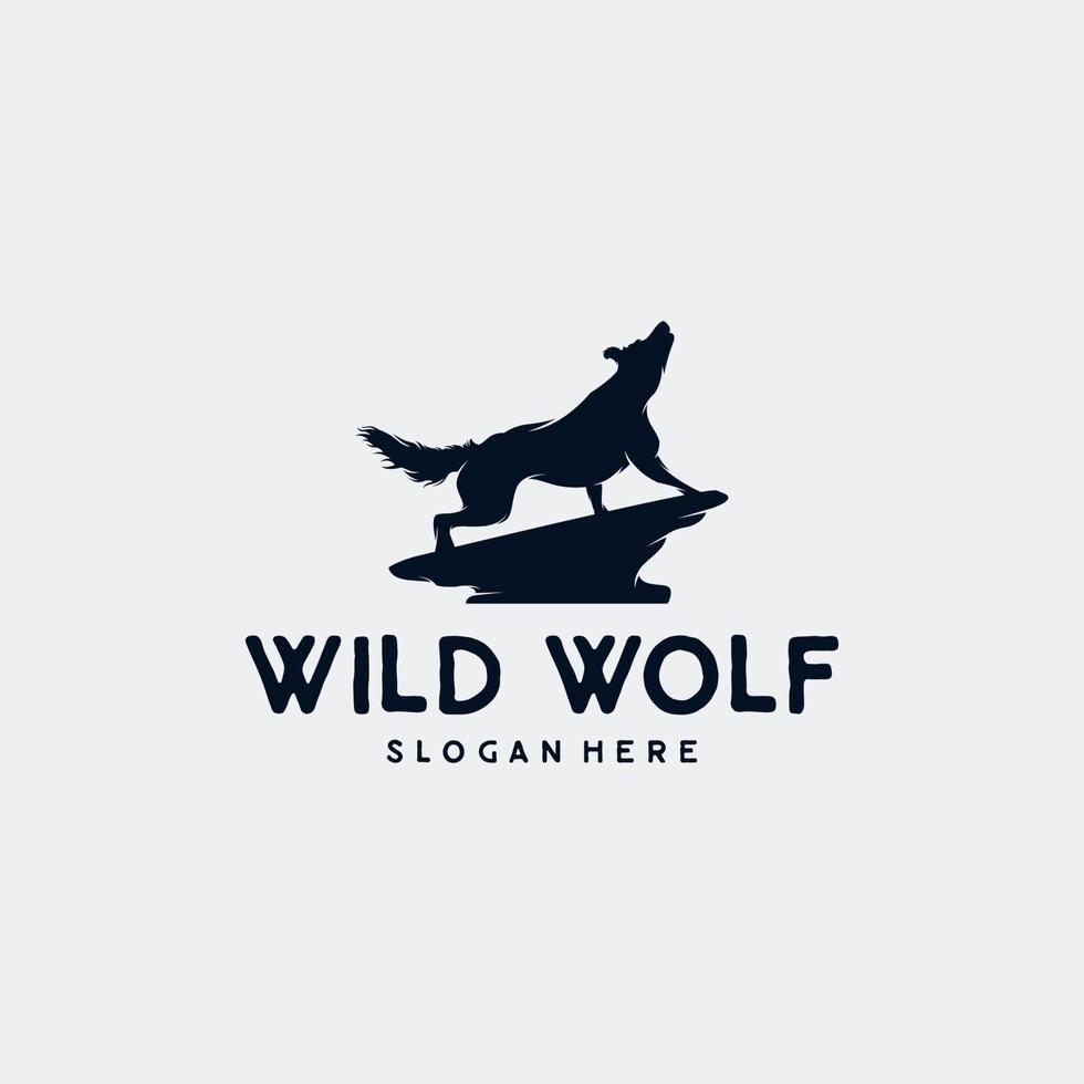 Silhouette of the wild wolf logo design vector