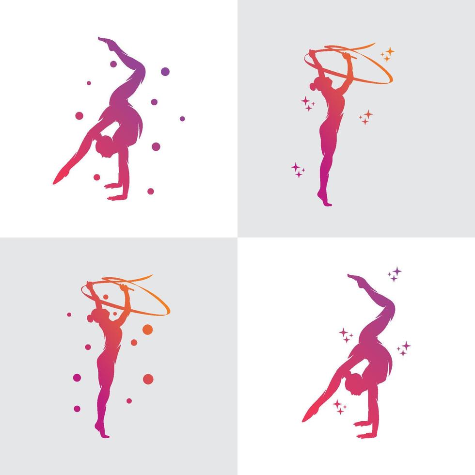 Set of gymnastic with ribbon logo vector