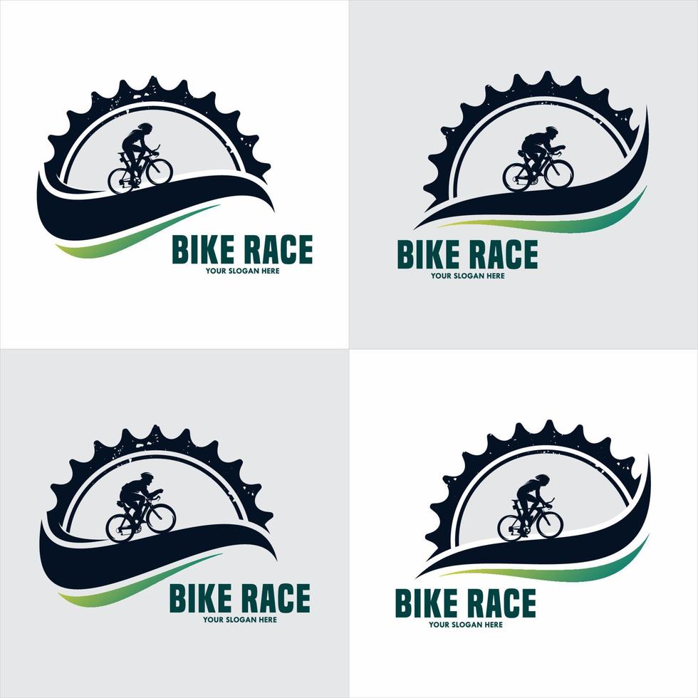 bike vintage logo template gear and cyclist illustration vector