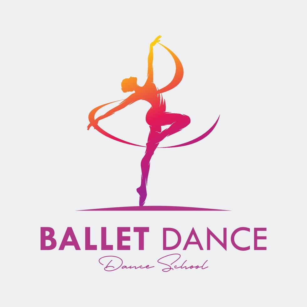 Young gymnast woman dance with ribbon logo vector