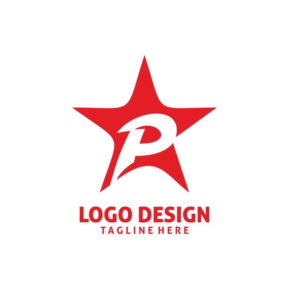 red star letter p logo design vector