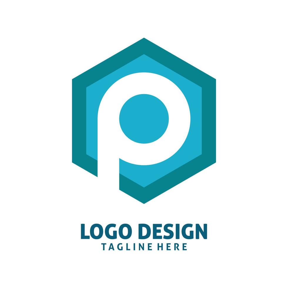 blue hexagon letter p logo design vector