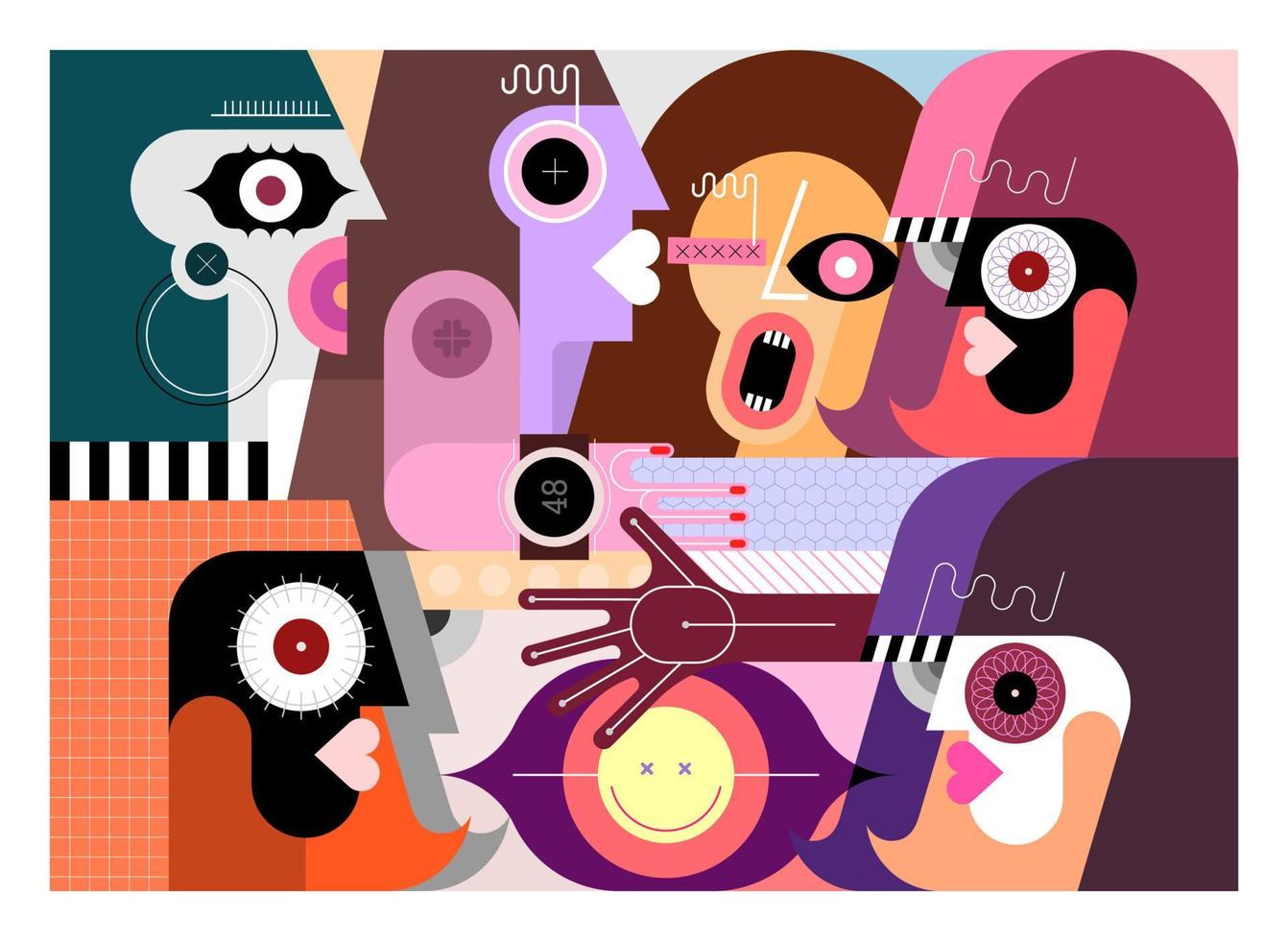 Six People And Big Eye vector