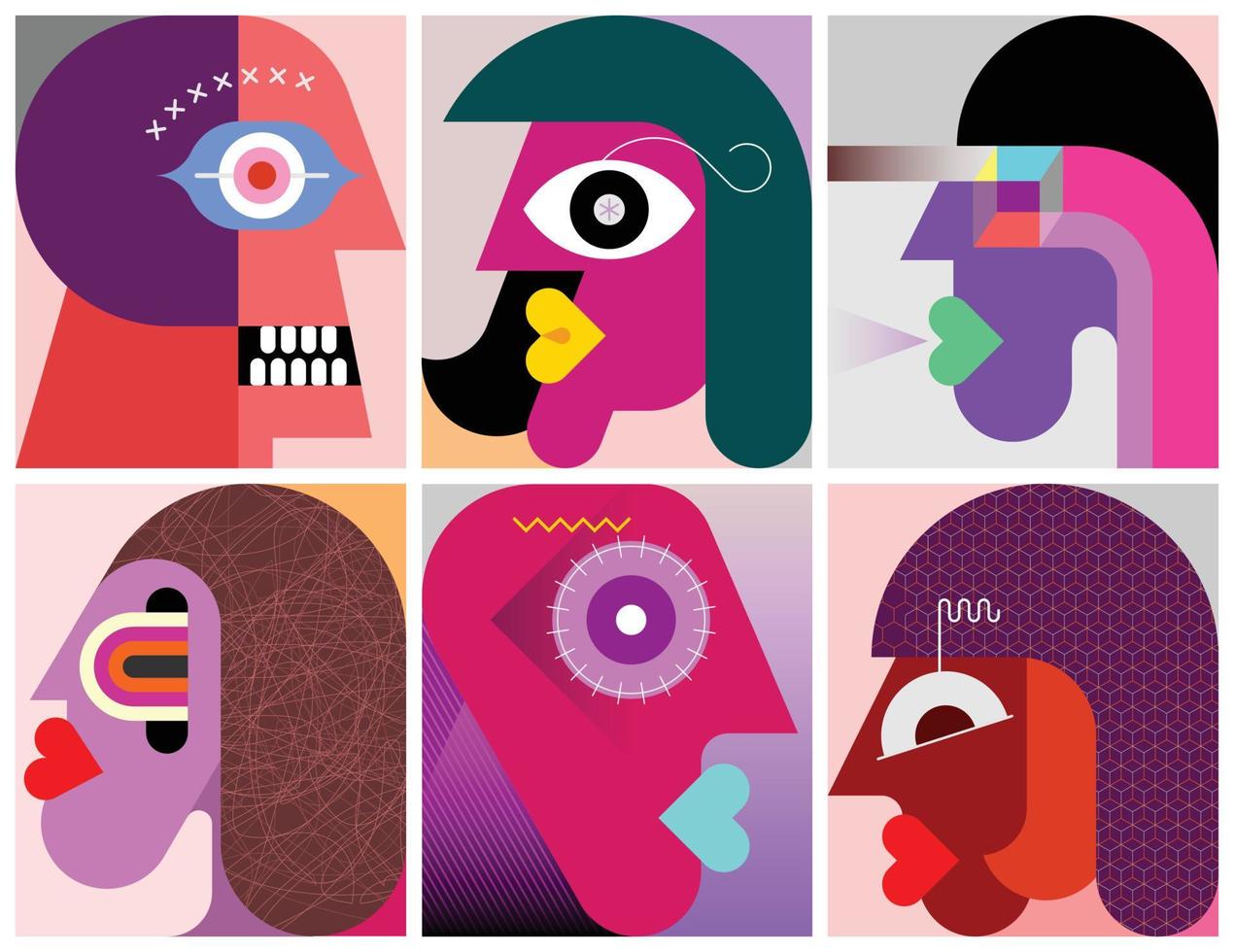 Six Persons Portraits vector illustration