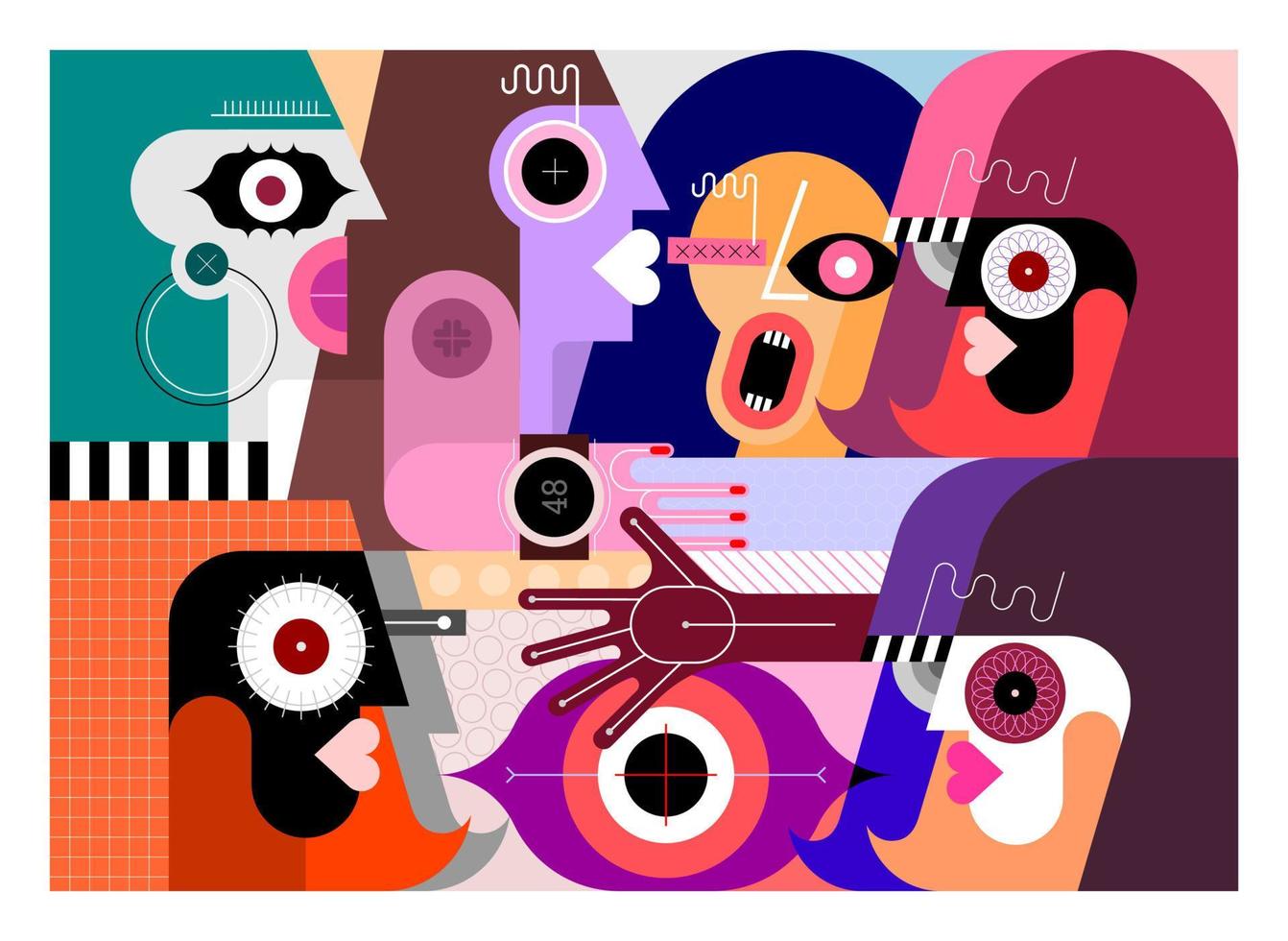 Six People And Big Eye vector