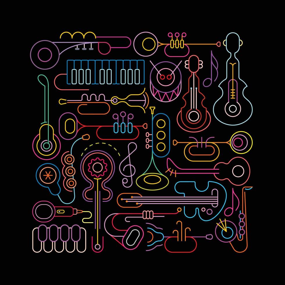 Music Instruments Neon Square vector