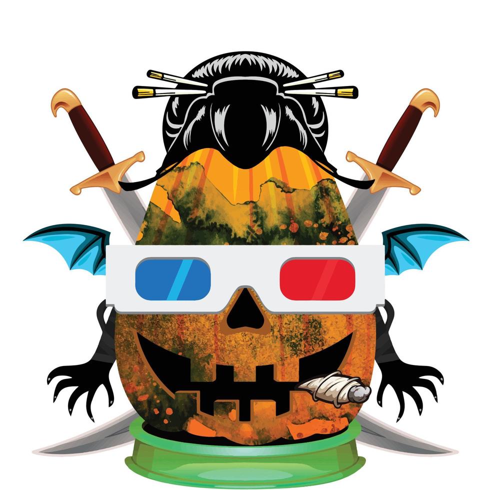 Creepy Party Halloween Pumpkin Head vector